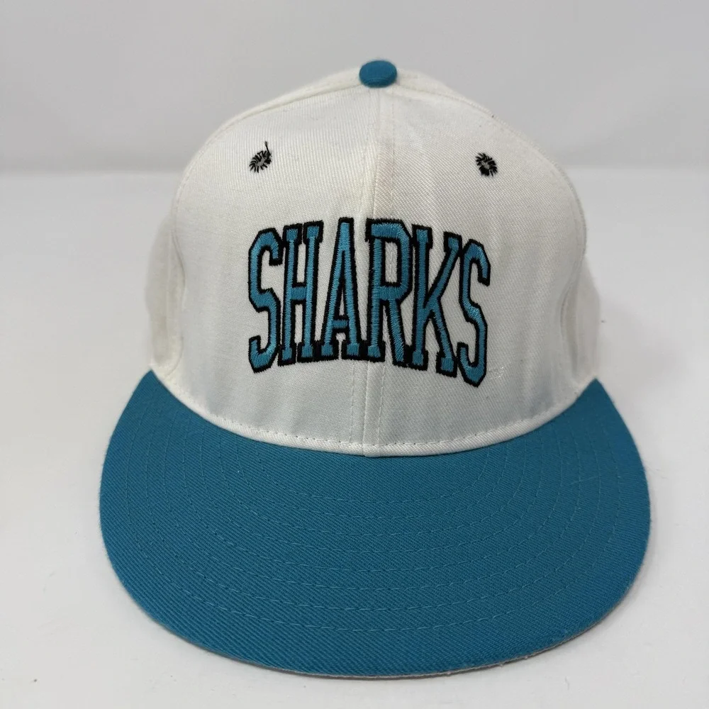 Vintage San Jose Sharks Hat Cap Fitted Mens 7 1/4 White Teal NHL Hockey Annco